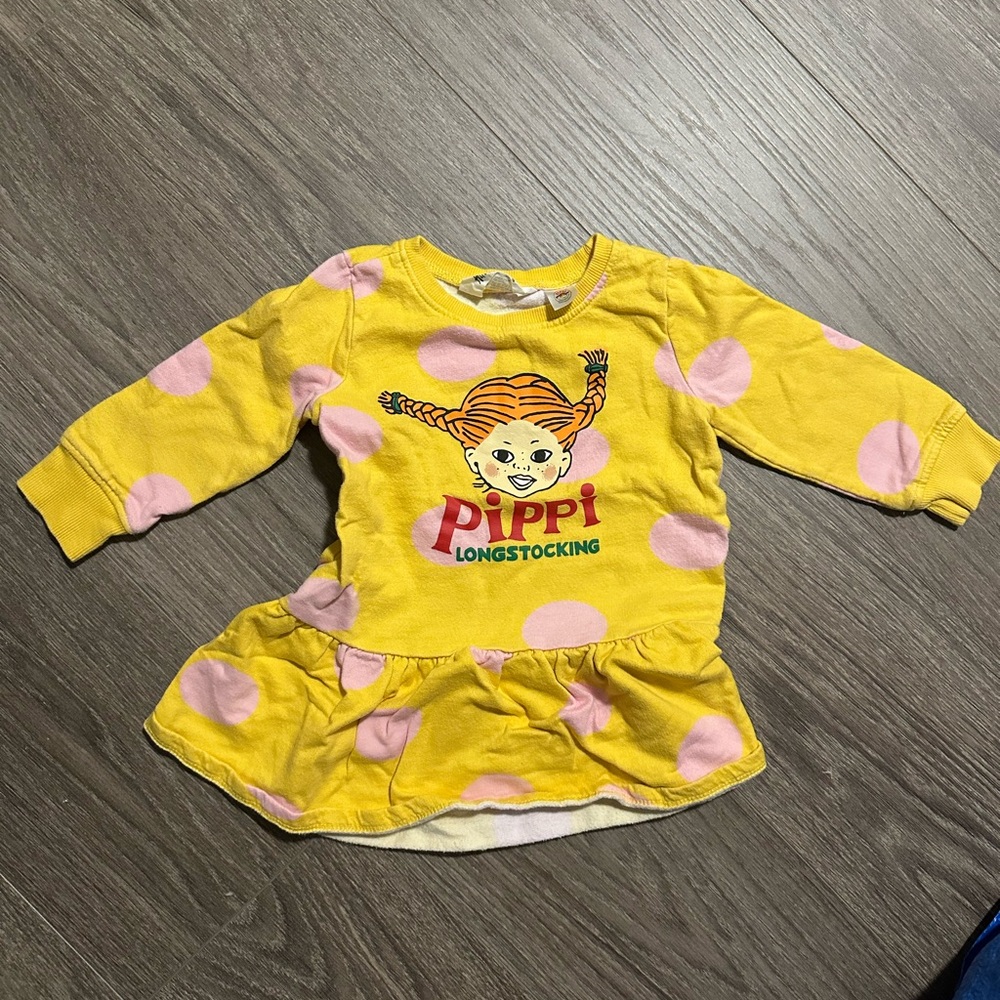 H&M Yellow Pippi Longstocking Dress with Pink Polka Dots